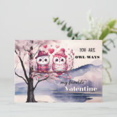 Schattigee Uilen Roze Hart Valentijnsdag Feestdagenkaart (Staand voorkant)