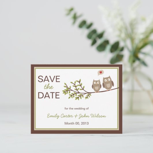 Schattigee uilen Save the Date Briefkaart (Staand voorkant)