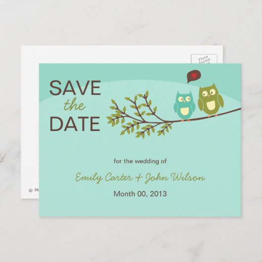 Schattigee uilen Save the Date Briefkaart (Voorkant / Achterkant)