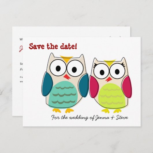 Schattigee uilen slaan de datum op aankondigingskaart (Voorkant / Achterkant)