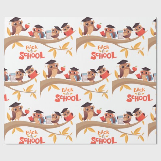 Schattigee uilen terug naar school Afstuderen Cadeaupapier (Vlak)