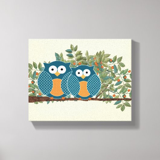 Schattigee uilen  Tortelduifjes Canvas Afdruk (Voorkant)