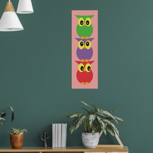 Schattigee uilen Uil totem 3 Rood Paarse Groen Poster (Woonkamer 1)