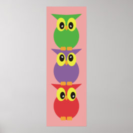Schattigee uilen Uil totem 3 Rood Paarse Groen Poster