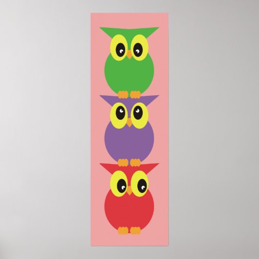 Schattigee uilen Uil totem 3 Rood Paarse Groen Poster (Voorkant)