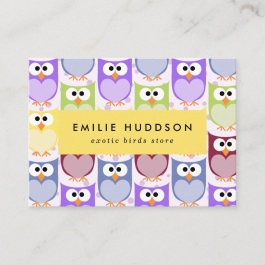 Schattigee uilen, uilenpatroon, dierenwinkel, voge visitekaartje (Voorkant)