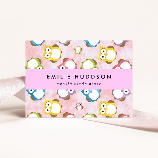 Schattigee uilen, uilenpatroon, dierenwinkel, voge visitekaartje