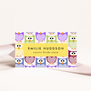 Schattigee uilen, uilenpatroon, dierenwinkel, voge visitekaartje