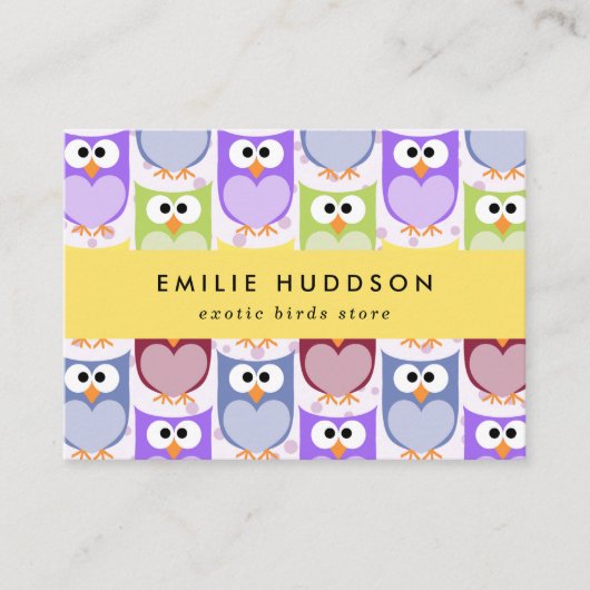 Schattigee uilen, uilenpatroon, dierenwinkel, voge visitekaartje (Voorkant)