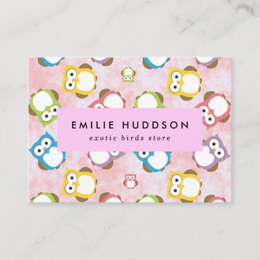 Schattigee uilen, uilenpatroon, dierenwinkel, voge visitekaartje (Voorkant)