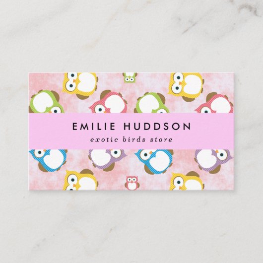 Schattigee uilen, uilenpatroon, dierenwinkel, voge visitekaartje (Voorkant)