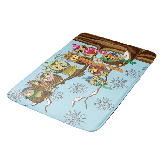 Schattigee uilen wintersneeuwvlokken badmat (Gekanteld)