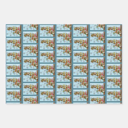 Schattigee uilen wintersneeuwvlokken inpakpapier vel (Voorkant)