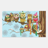 Schattigee uilen wintersneeuwvlokken rechthoekige sticker (Voorkant)