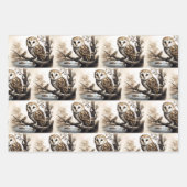 Schattigee uilen zittend op een boomtak inpakpapier vel (Voorkant 3)