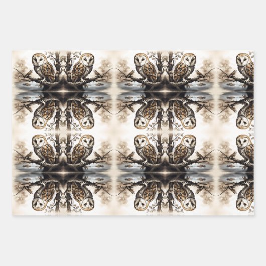 Schattigee uilen zittend op een boomtak inpakpapier vel (Voorkant)
