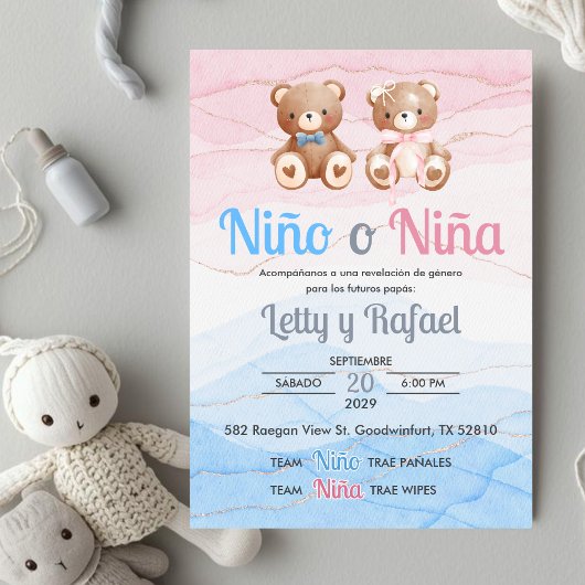 Schattigee Uitnodiging Jongen of Meisje Gender Rev