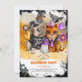 Schattigee uitnodiging voor een Halloween kat en h (Voorkant)