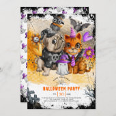 Schattigee uitnodiging voor een Halloween kat en h (Voorkant / Achterkant)