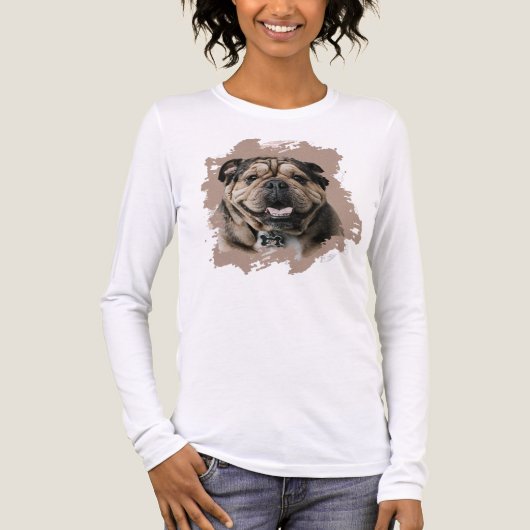Schattigee unieke Bulldog of uw foto Grunge Dog Mo Tri-Blend Shirt (Voorkant volledig)