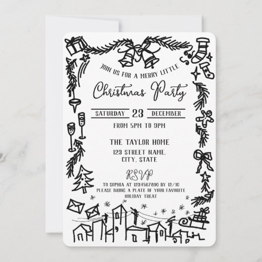 Schattigee unieke grillige hand getrokken kerstfee kaart (Voorkant)