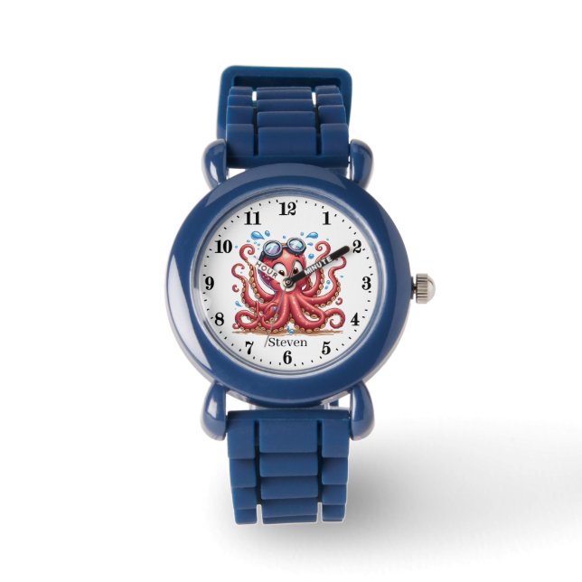 Schattigee unisex kinder octopus Voeg naam toe Horloge (Voorkant)
