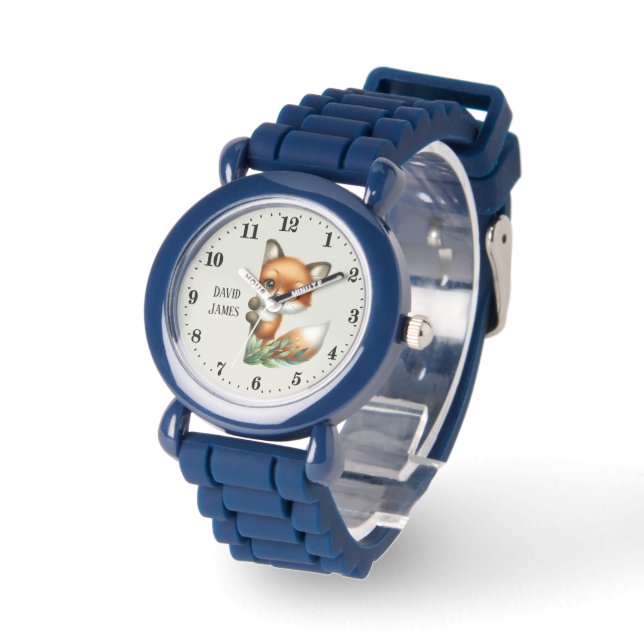 Schattigee unisex kinder peeking fox Voeg naam toe Horloge (Hoek)