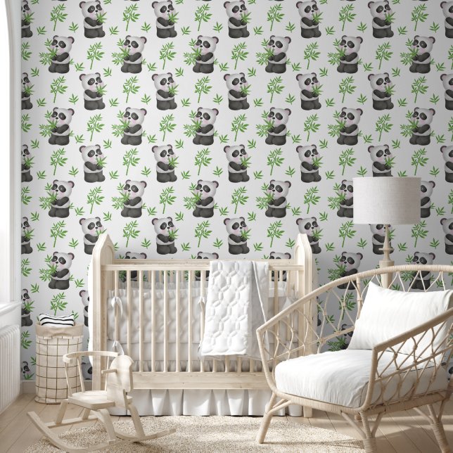 Schattigee unisex panda baby kwekerij betegeld behang (Kinderen)