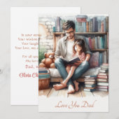 Schattigee Vader en Dochter Voorleestijd Waterverf Feestdagenkaart (Voorkant / Achterkant)