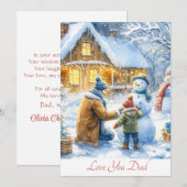 Schattigee vader en zoon bouwen sneeuwman Waterver Feestdagenkaart (Voorkant / Achterkant)