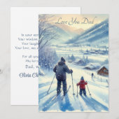 Schattigee Vader en Zoon Skiën Samen Waterverf Feestdagenkaart (Voorkant / Achterkant)