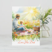 Schattigee vader & zoon met een picknick Waterverf Feestdagenkaart (Staand voorkant)