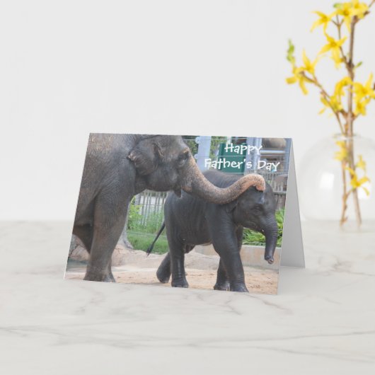 Schattigee Vaderdag Kaart, Olifant vader en baby Kaart (Gele Bloem)