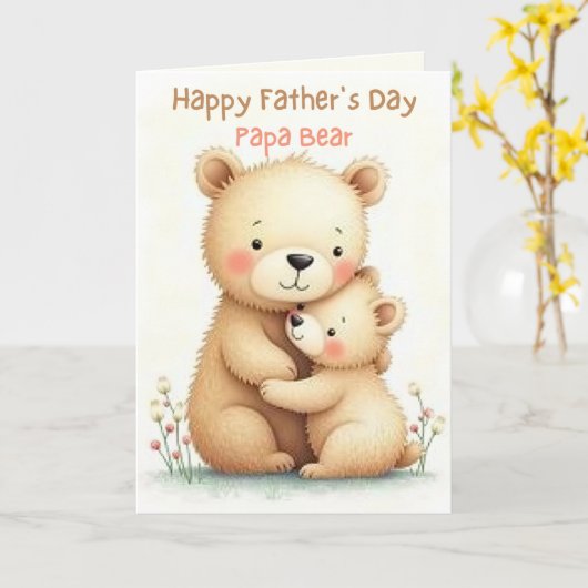 Schattigee Vaderdag met Beren Zacht Pasteldier Kaart (Gele Bloem)