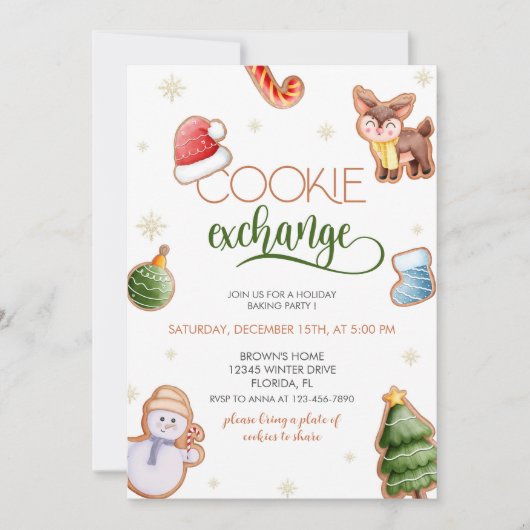 Schattigee Vakantie Cookie Exchange Invitation Kaart (Voorkant)