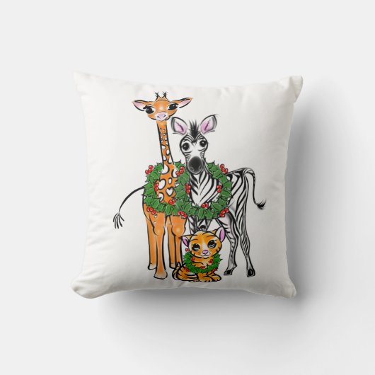 Schattigee vakantie Giraffe Zebra Tijger waterverf Kussen (Voorkant)