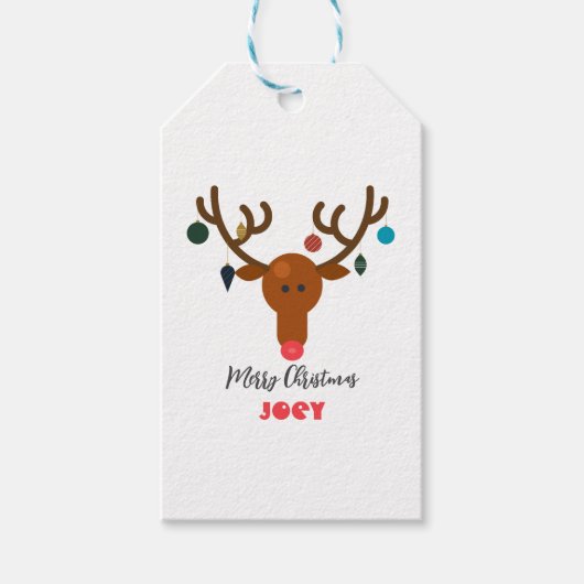 Schattigee vakantie grillige rendieren kerstbal cadeaulabel (Voorkant)