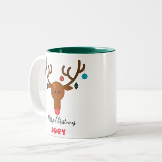 Schattigee vakantie grillige rendieren kerstbal tweekleurige koffiemok (Voorkant links)