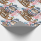 Schattigee vakantie kat op een slee cadeaupapier (Hoek)