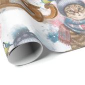 Schattigee vakantie kat op een slee cadeaupapier (Rol Hoek)