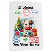 Schattigee vakantie Koe met geschenken en feesteli Medium Cadeauzakje (Voorkant)