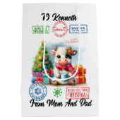 Schattigee vakantie Koe met geschenken en feesteli Medium Cadeauzakje (Achterkant)