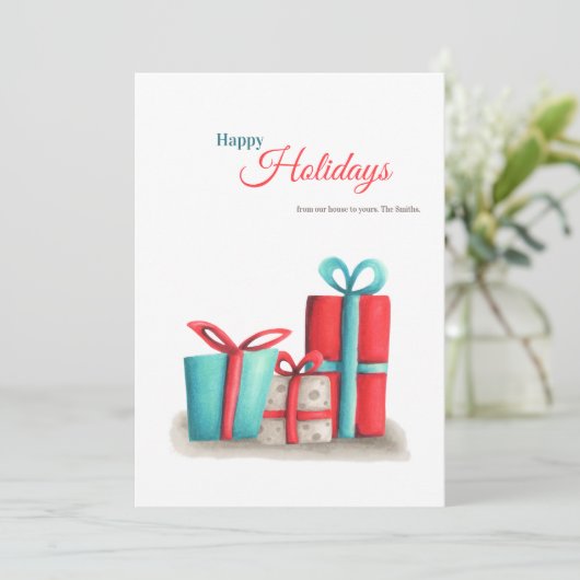 Schattigee vakantie lichten en Cadeaus kerst Kaart (Staand voorkant)