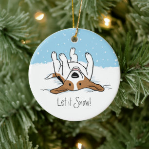 Schattigee vakantie sneeuw Beagle Happy Dog Christ Keramisch Ornament