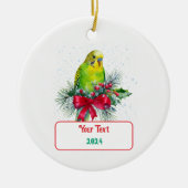 Schattigee vakantieparkiet en kerstboog keramisch ornament (Voorkant)