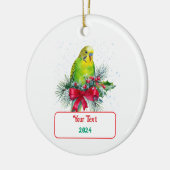Schattigee vakantieparkiet en kerstboog keramisch ornament (Links)
