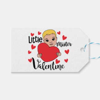 Schattigee Valentijn Boy Holding Heart Gift Art vo Cadeaulabel