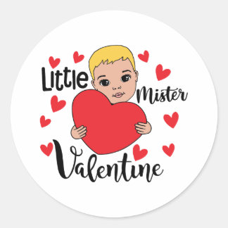 Schattigee Valentijn Boy Holding Heart Gift Art vo Ronde Sticker