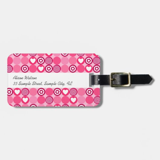Schattigee Valentijn dag roze hart en bloemenpatro Bagagelabel (Voorkant horizontaal)