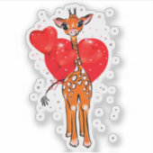 Schattigee valentijn giraffe met hartballonnen sticker (Voorkant)